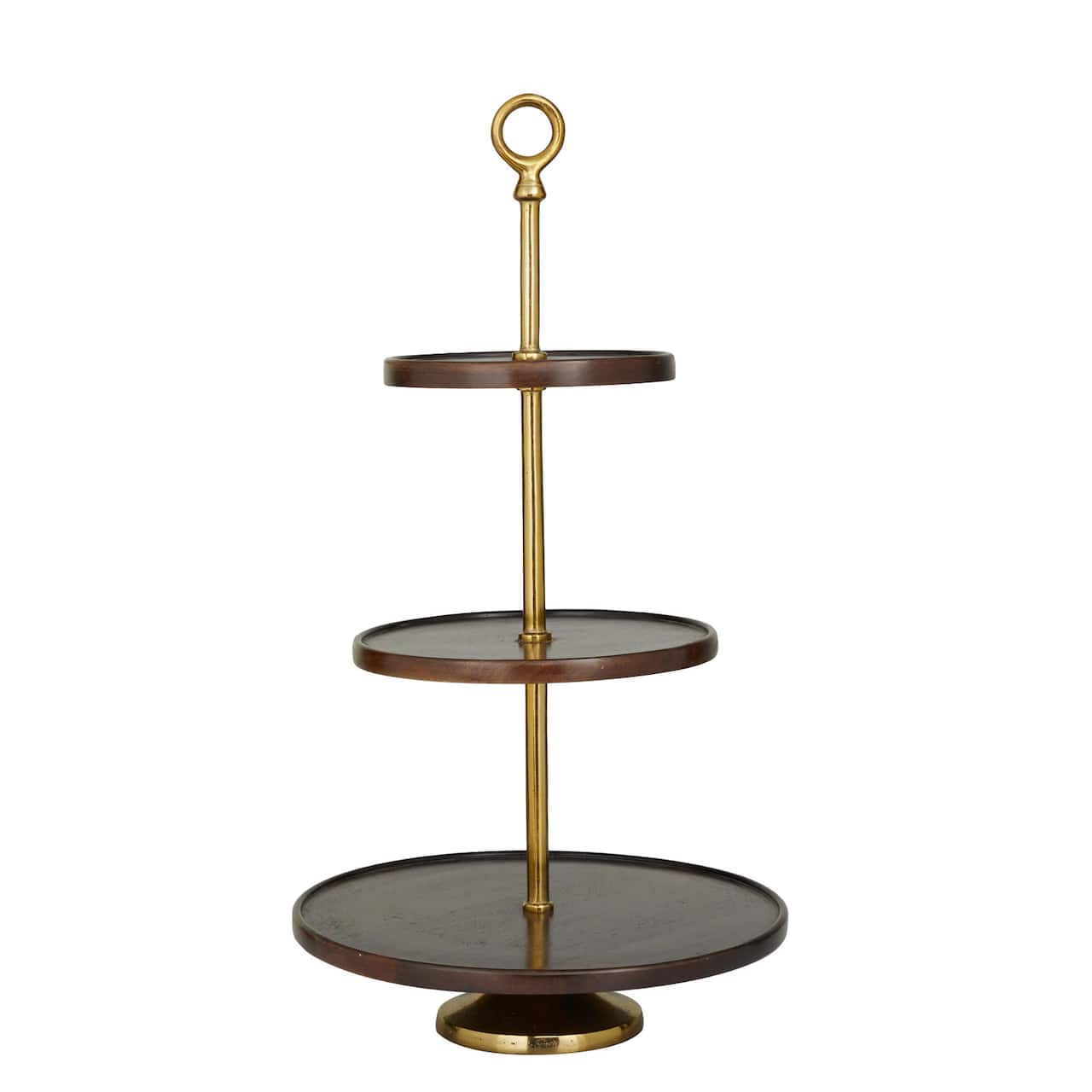 Dark Brown Mango Wood Coastal Tiered Server, 15" x 14" x 26"